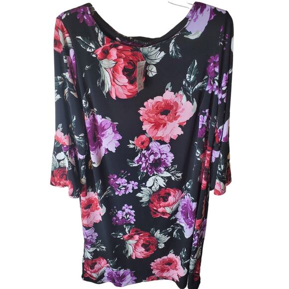 Roz & Ali Dresses & Skirts - Roz & Ali Floral Bell Sleeve Shift Dress, NWT, 1X